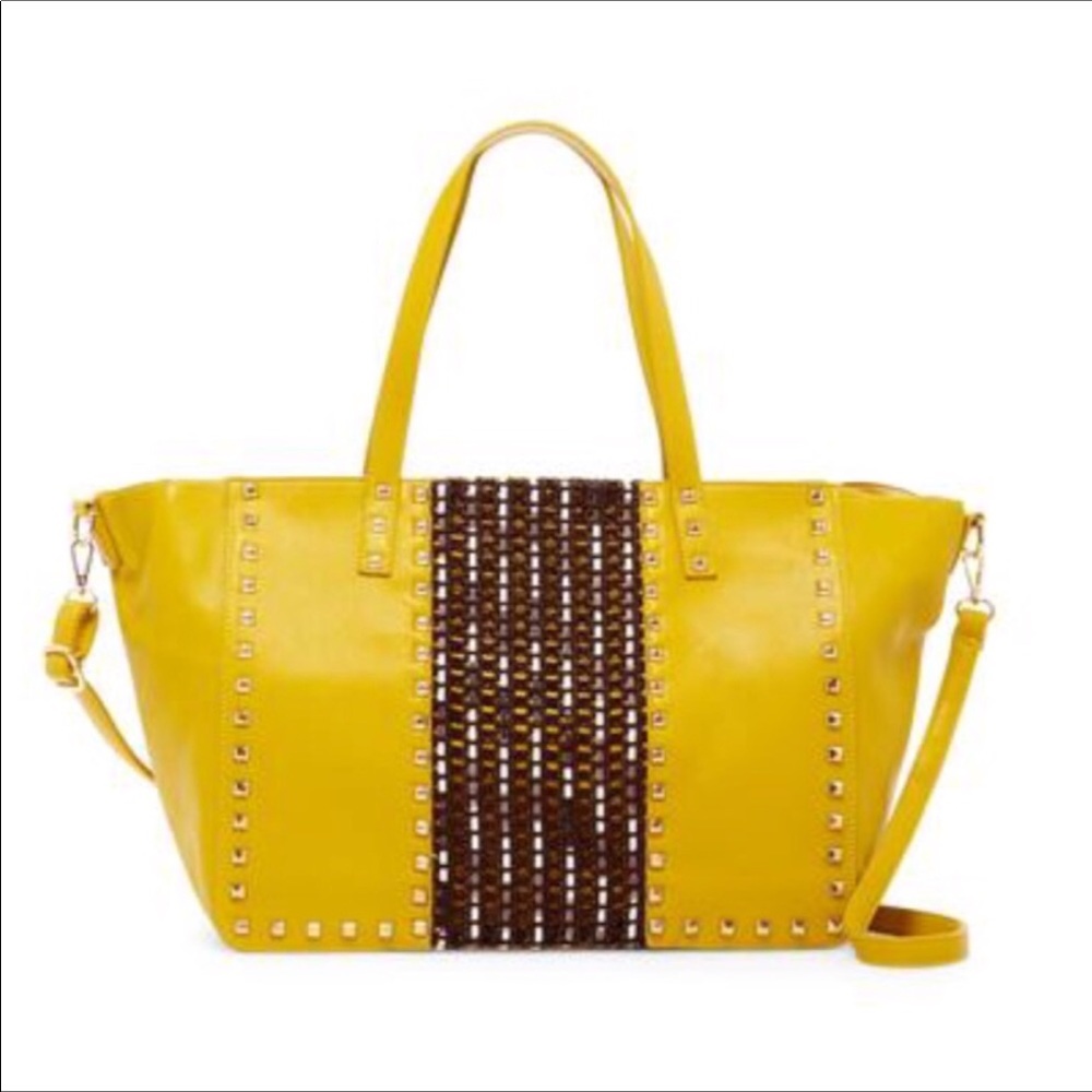 Mustard Colored Studded Tote Large Size - Picture 2 of 5